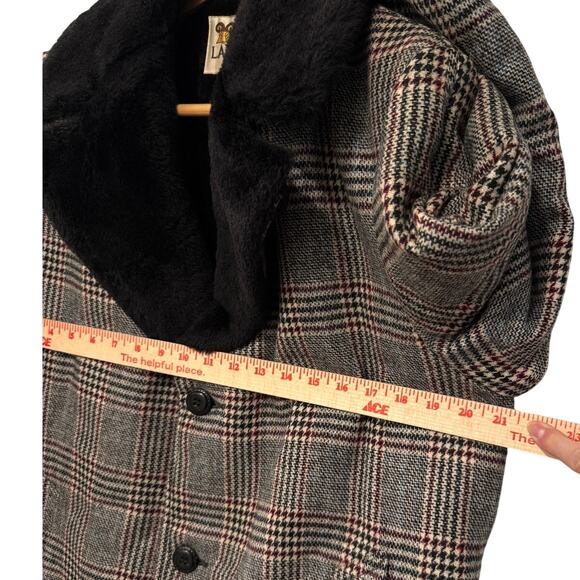 Huckberry Vintage M Plaid Wool Shearling Coat $550 Wide Lapel Long Jacket Gray - Picture 7 of 11